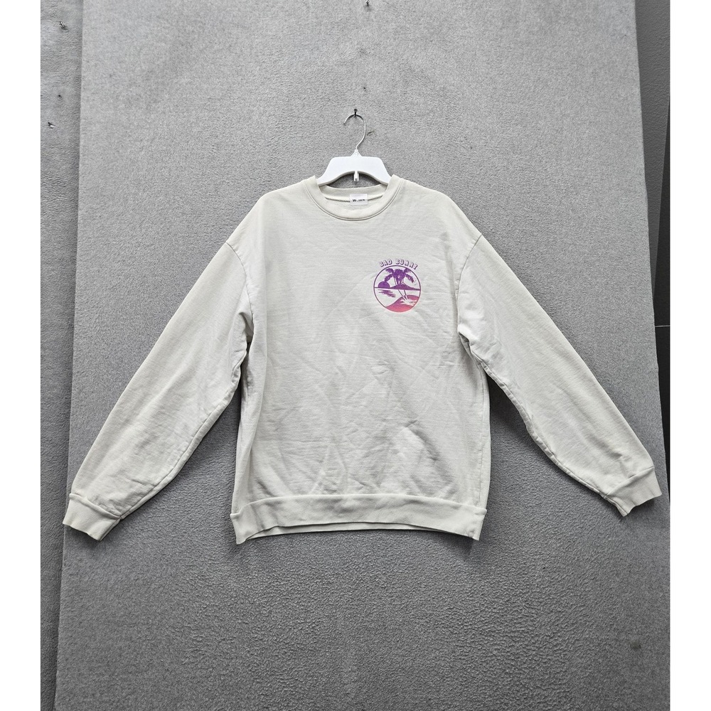 Bad Bunny Men Sweatshirt L White Un Verano Sin Ti Ombre Palm Tree Graphic Fleece